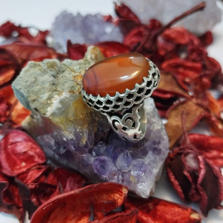 خرید انگشتر مردانه عقیق پرتقالی یمنی