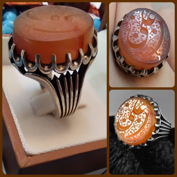 خرید انگشتر عقیق یمنی نوشته دار یا علی